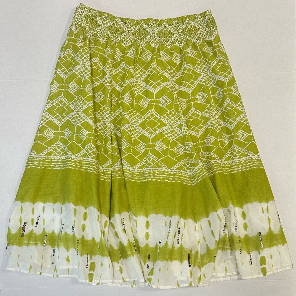 Style & Co 0X Summer Chartreuse Green Boho Tie Dye Cotton Tropical Skirt Y2K